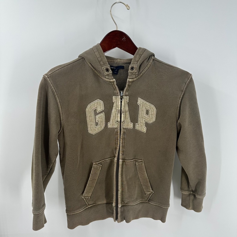 Vintage Y2K‎ Gap Retro Grunge Hooded Full Zip Sweatshirt Brown Size S (6-7)